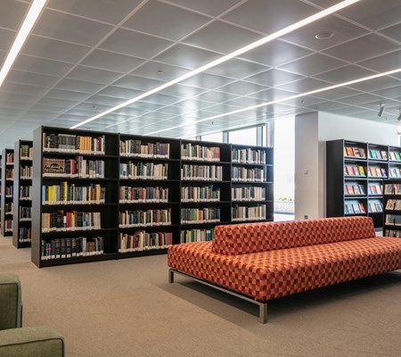 Aga Khan Library sofa and bookshelves