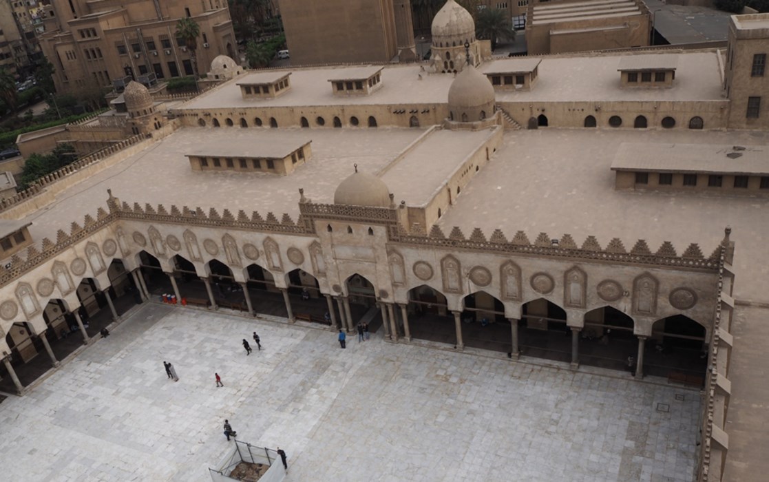 The courtyard of al-Azhar Mosque, showing the extant Fatimid portal, Cairo, Egypt.