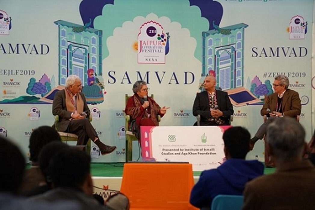 Researchers sitting together in the Jaipur literature festival and engaged in discussions
