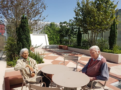 Zawahir and Martin Moir in the Garden of Life at the Aga Khan Centre