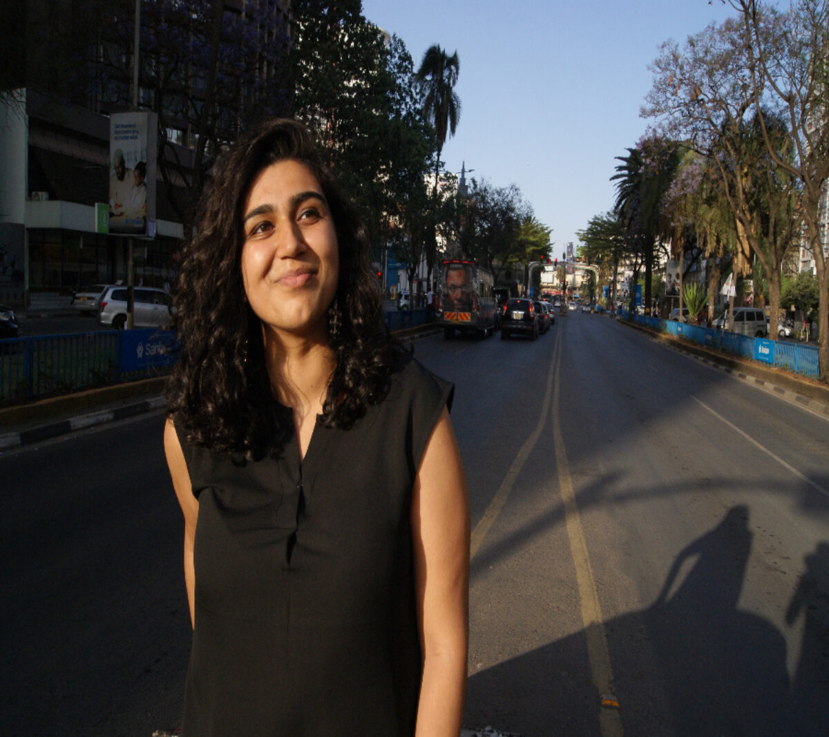 A picture of a GPISH student Nabila Walji in black dress from Nairobi streets