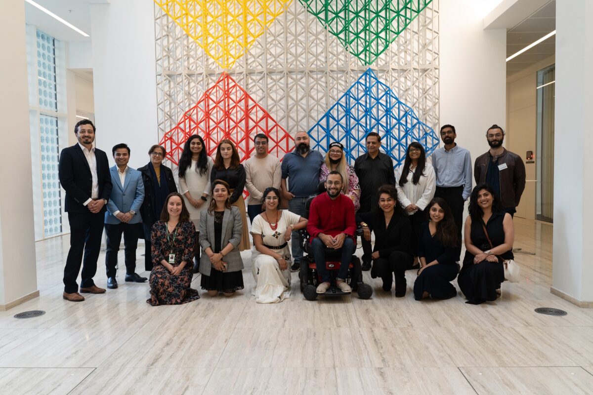 Members of the IIS Alumni's European Chapter Group in the Atrium of the Aga Khan Centre, London