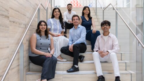 STEP students on the stairs of the Aga Khan Centre.