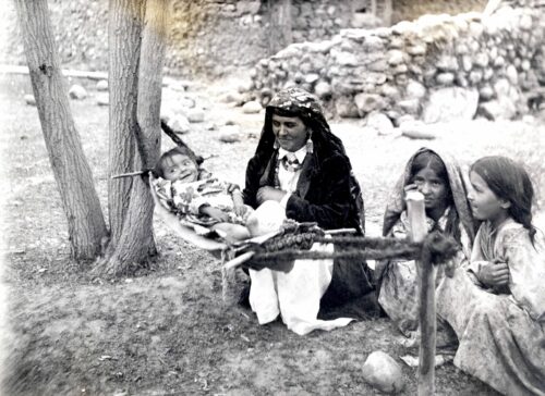 Traditional scene with women and children. Pamir, Tajik