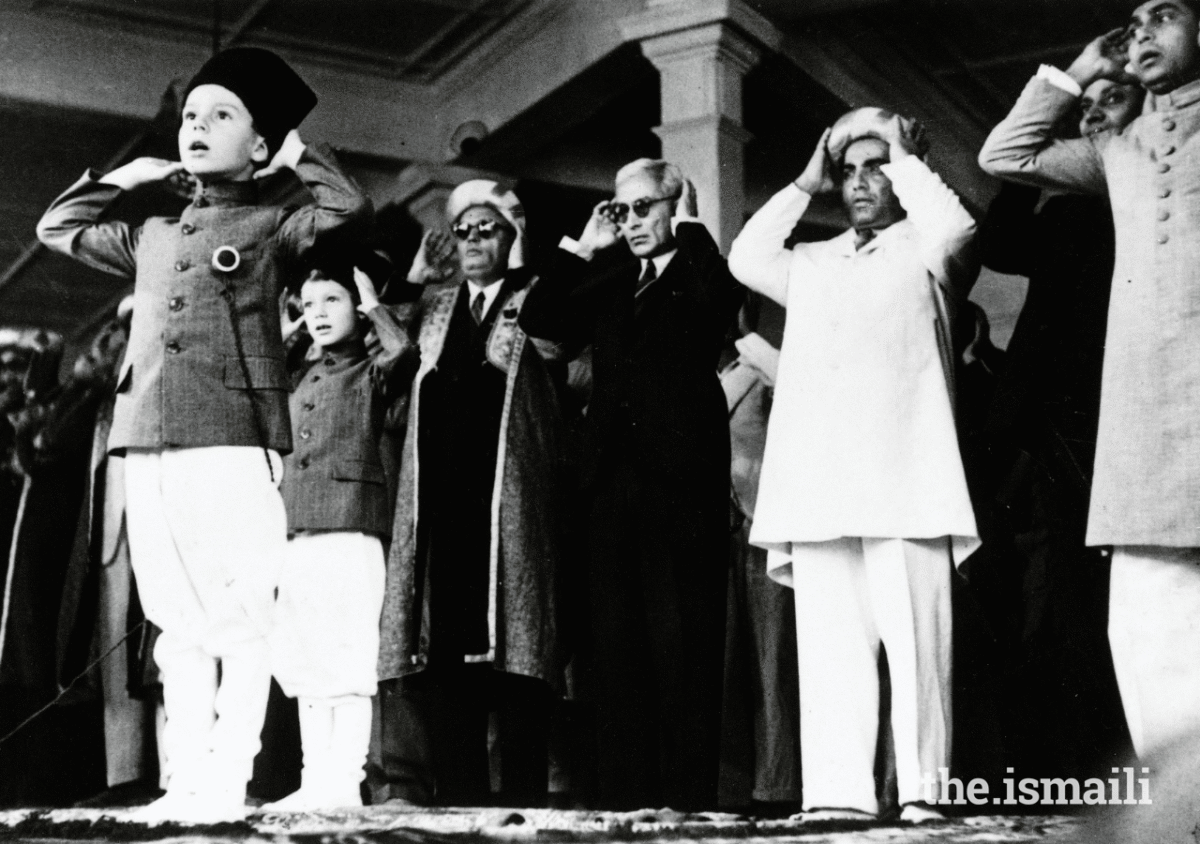 The young Prince Karim Aga Khan reciting the namaz for ʿId al-Fitr at Town Jamatkhana
