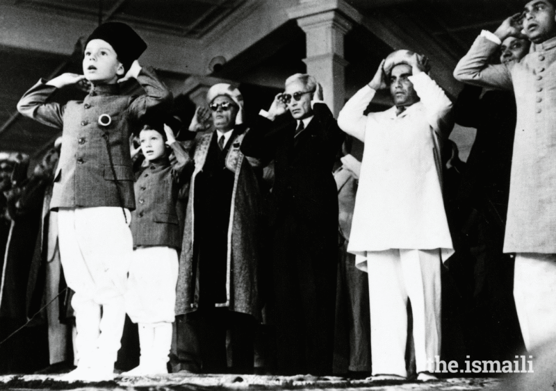The young Prince Karim Aga Khan reciting the namaz for ʿId al-Fitr at Town Jamatkhana