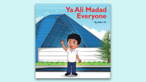 a cartoon of a boy waving in front of a glass building