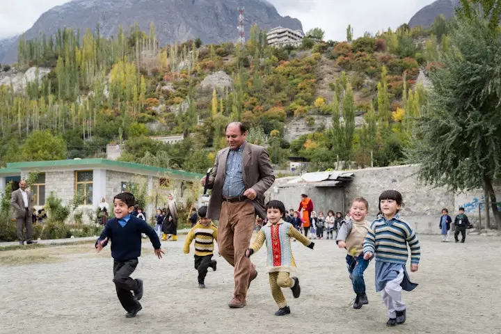 Children running at school