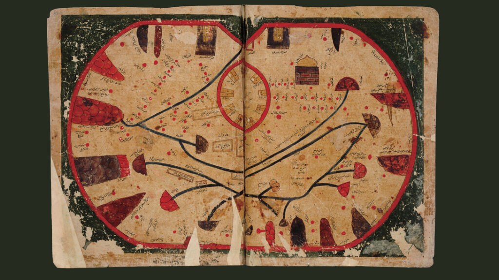 Medieval map of Fatimid Sicily and Mediterranean sea routes from the Book of Curiosities manuscript