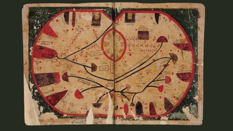 Medieval map of Fatimid Sicily and Mediterranean sea routes from the Book of Curiosities manuscript