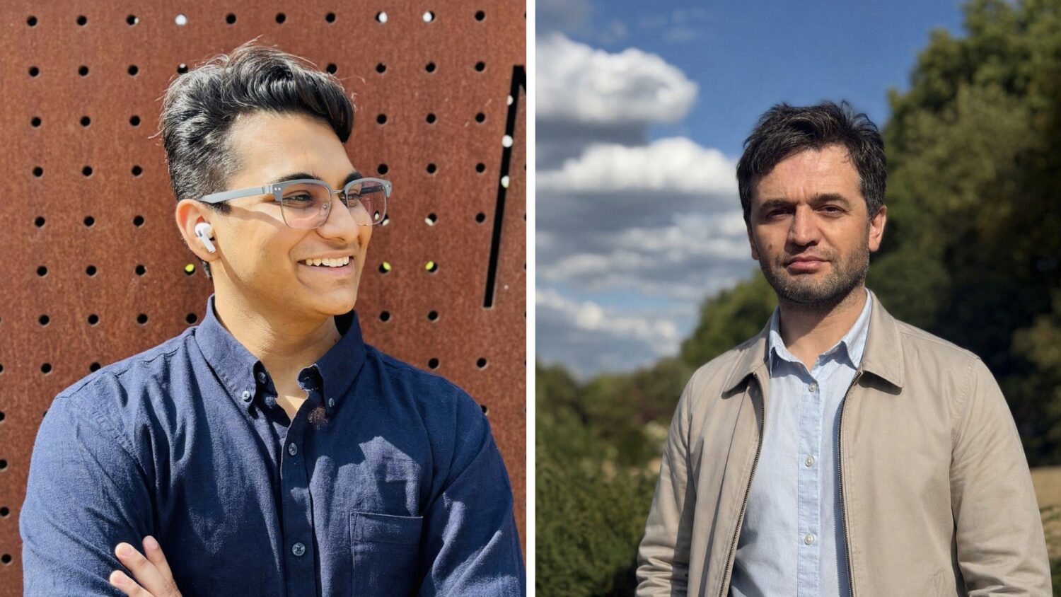 Two Farhad Daftary PHD scholarship 2026 recipients pictured in a side-by-side composite portrait, photographed outdoors.