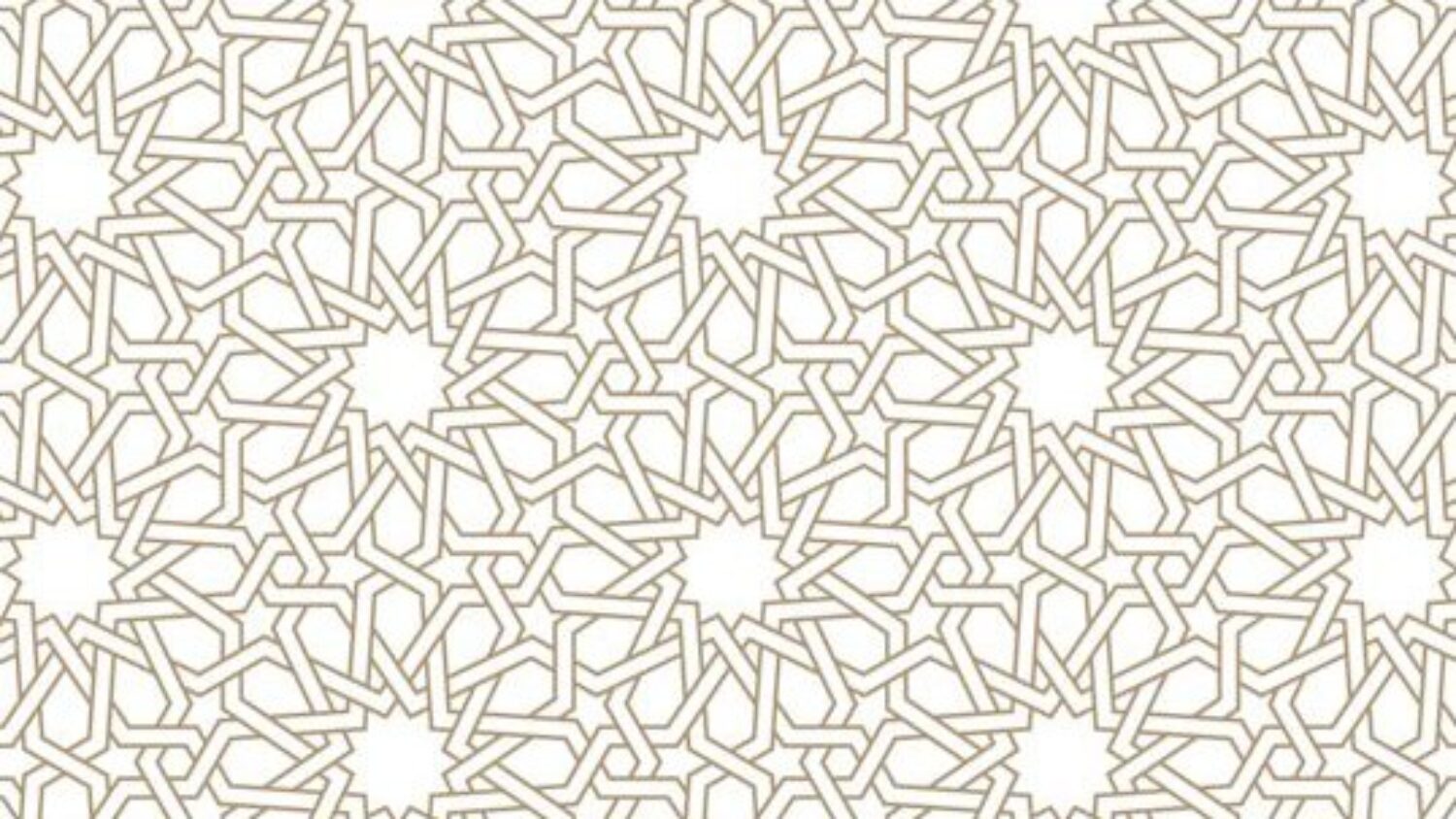 Interlaced gold geometric star pattern on a white background.