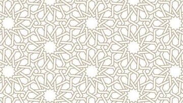 Interlaced gold geometric star pattern on a white background.