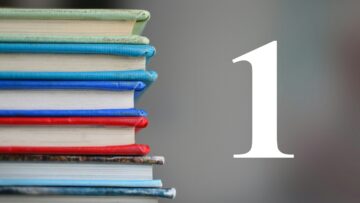 Stack of colourful hardback books with a large white number 1, marking Sites and Studies entry 1.
