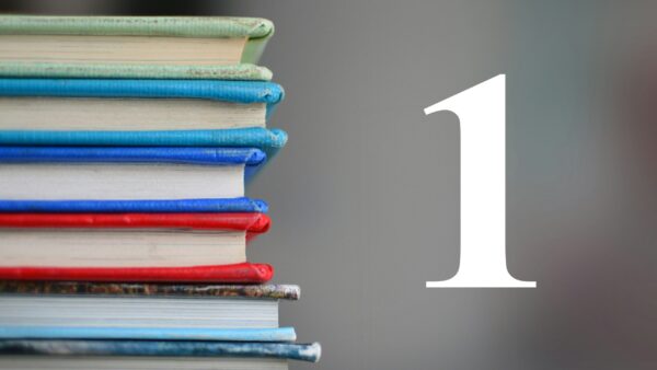Stack of colourful hardback books with a large white number 1, marking Sites and Studies entry 1.