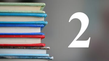 Stack of colourful hardback books with a large white number 2, marking Sites and Studies entry 2.